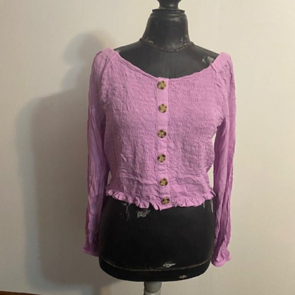 Arizona Jean Co Lavender off the shoulder crop top, size XL Large